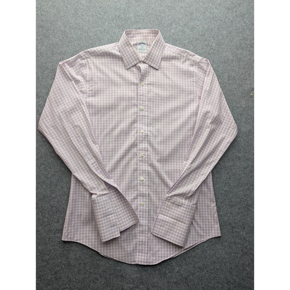 Brooks Brothers 346 Mens 15.5 34 Slim Fit Lavender Gingham French Cuff Shirt